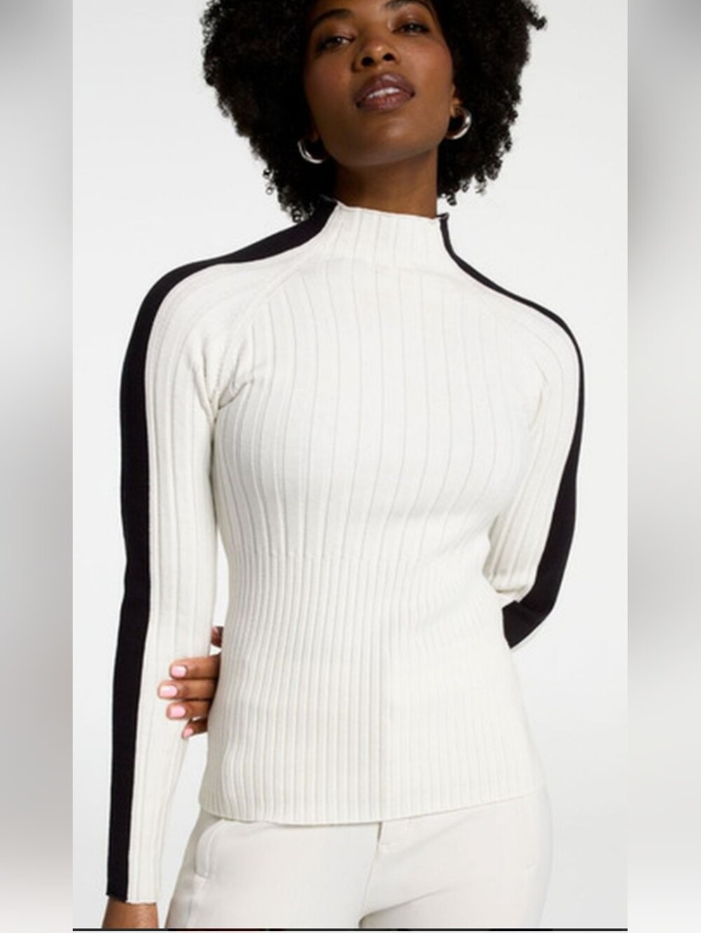 🆕️Calia Ribbed Mock Neck & Cuffs Black Contrast Women's XXL Stretchy Sweater